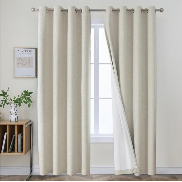 NEW beige blackout curtains, set of 2 96 inch panels - Picture 1 of 7